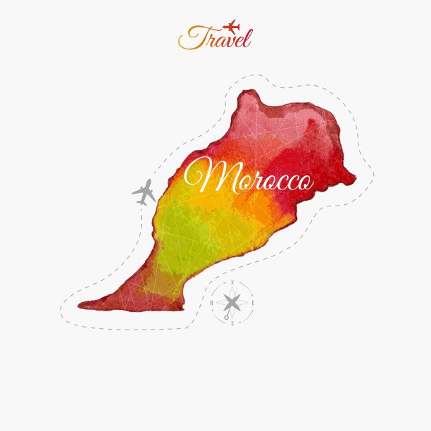 环游世界摩洛哥水彩地图图片下载