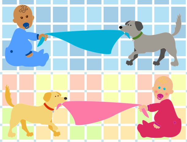 卡通宝宝和狗拉毯子图片下载