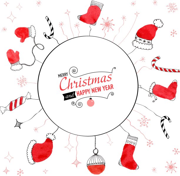 手绘水彩圣诞涂鸦明信片图片下载