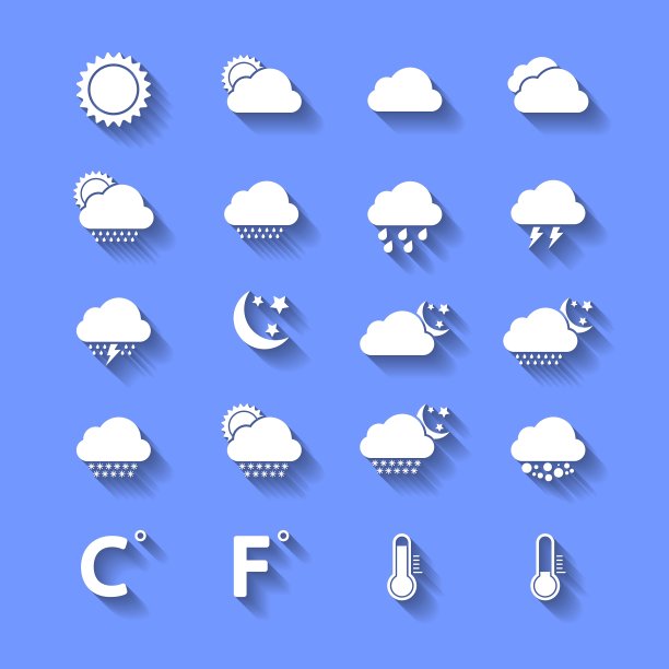 带有阴影的白色天气图标图片下载