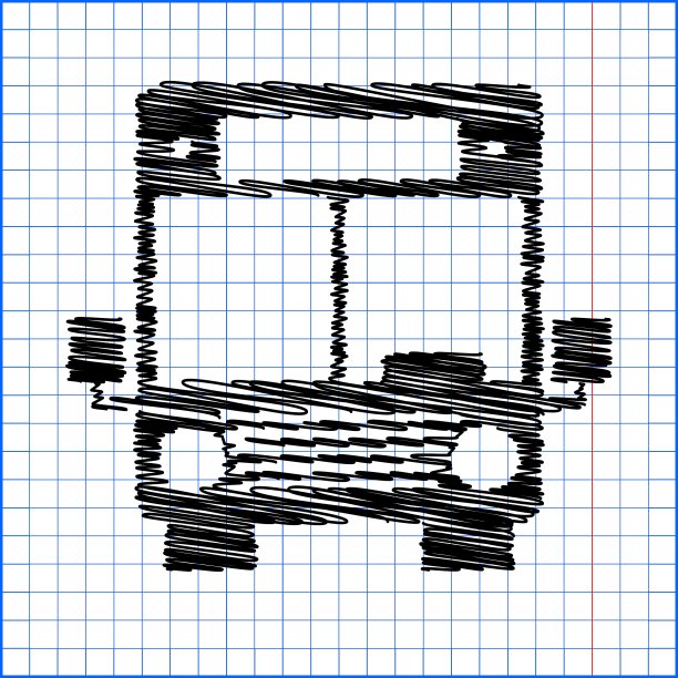 纸上带有钢笔效果的巴士图标图片下载