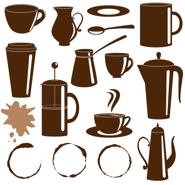 咖啡和茶项目剪影集图片下载