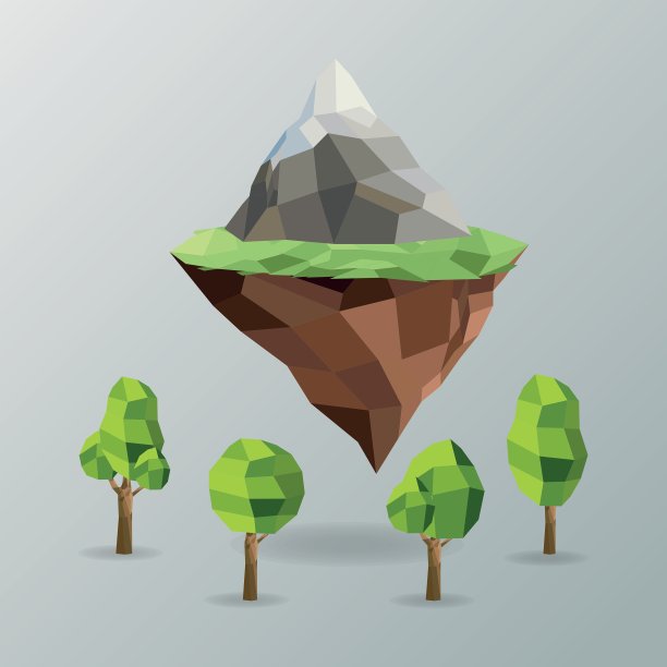 树和山图标多边形图像图片下载