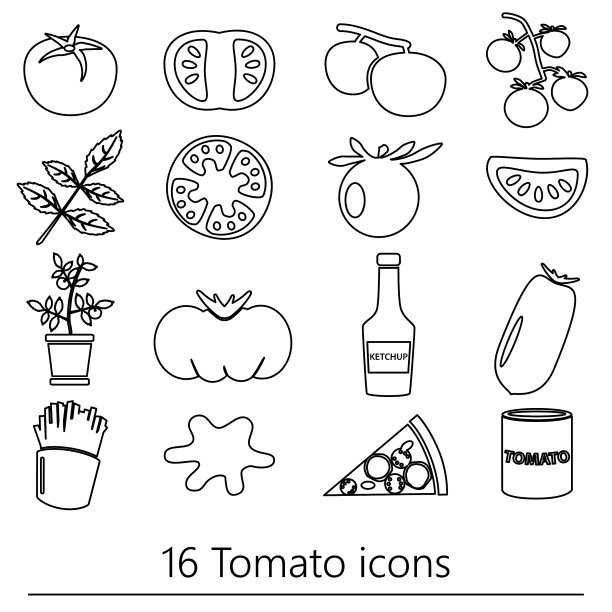 番茄主题黑色简单轮廓图标集图片下载