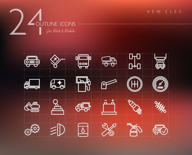 运输和机制的轮廓图标集图片下载