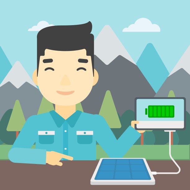 太阳能电池板为平板电脑充电图片下载