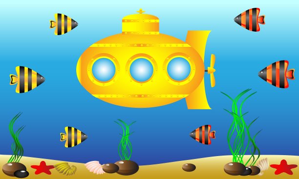 水下黄色潜水艇图片下载