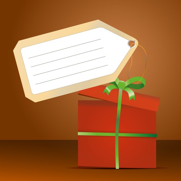 红色礼品盒，绿色丝带和标签图片下载