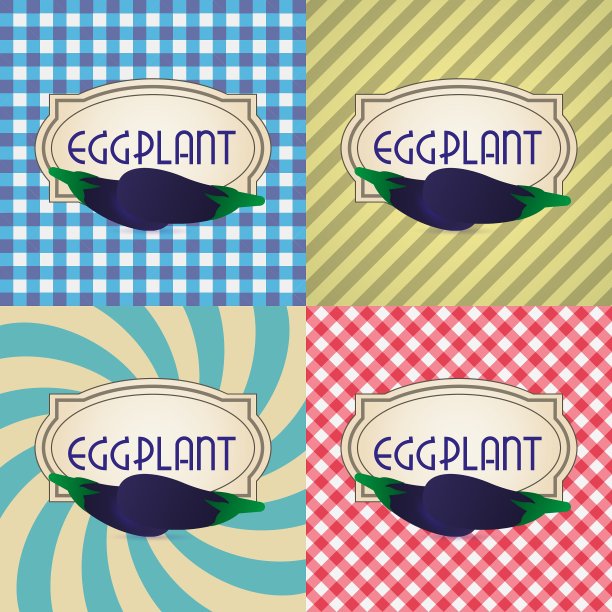 茄子的四种复古纹理标签图片下载