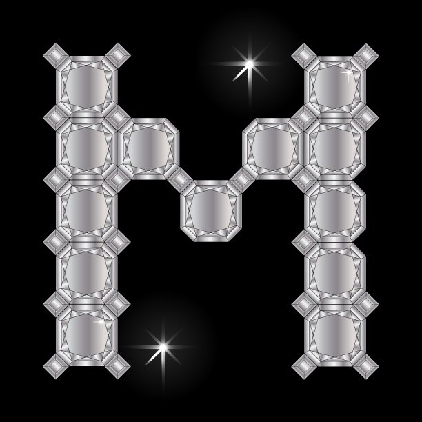 金属字母M宝石几何形状图片下载