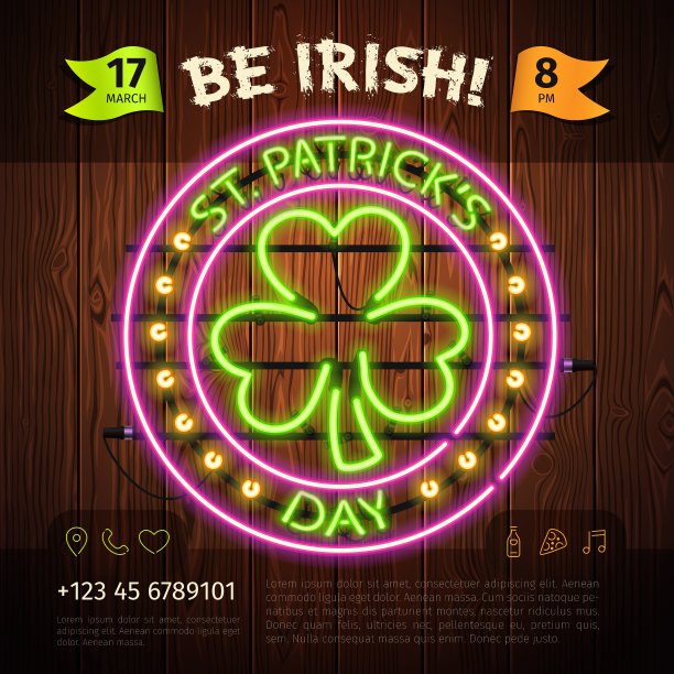 圣帕特里克节圆形霓虹灯图片下载