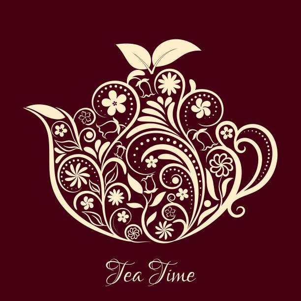 花装饰茶壶在深棕色图片下载