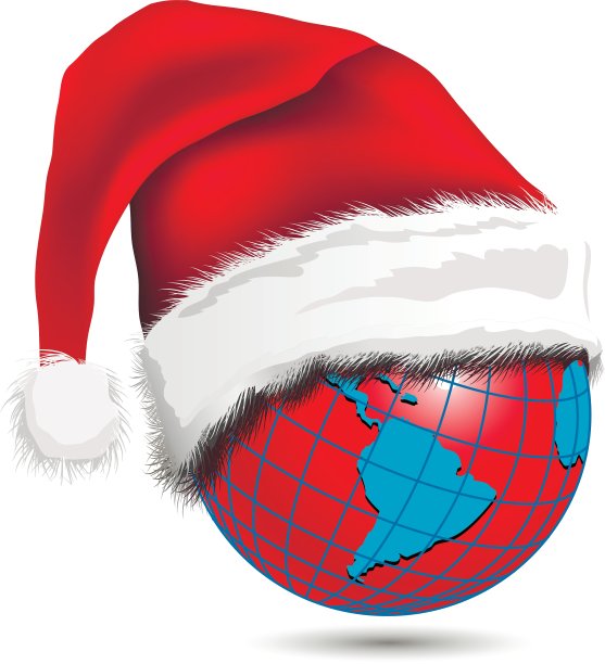 戴着圣诞帽的红地球仪图片下载