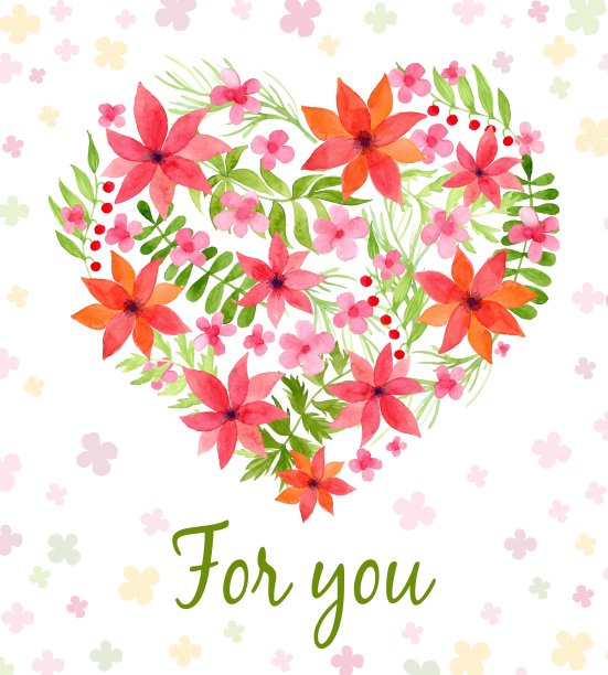 用水彩花做成的心图片下载