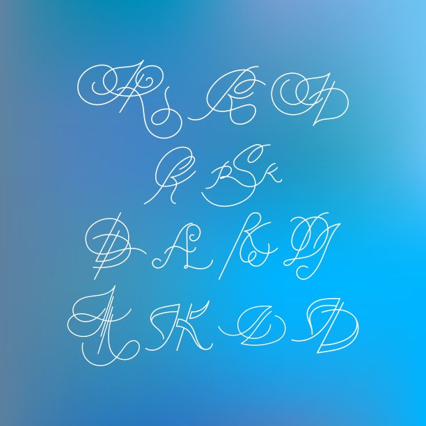 在艺术上题写的一套整齐的字母图片下载