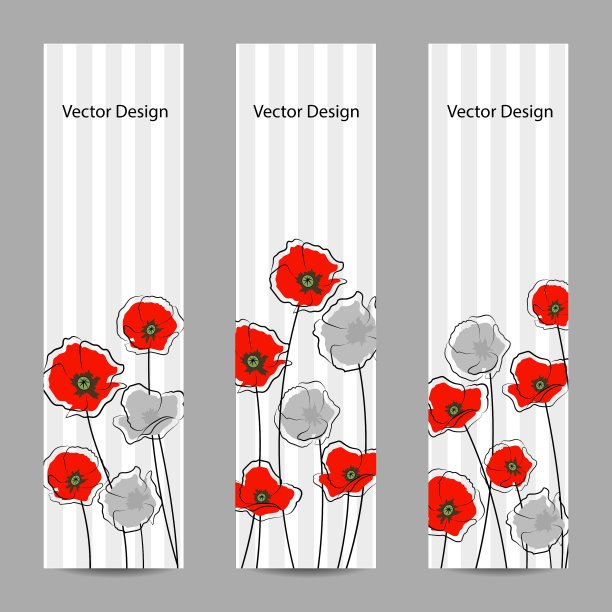 一组带花的垂直横幅图片下载