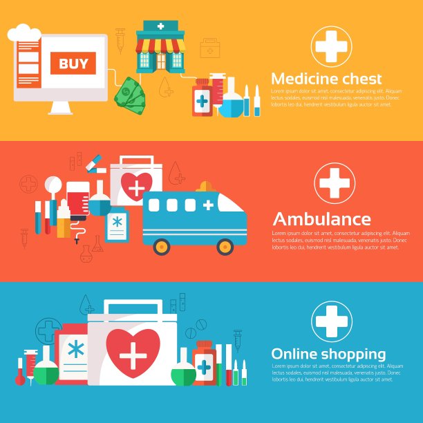 一套旗帜平坦的医疗图标图片下载