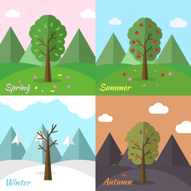 季节图标设置的自然树背景图片下载