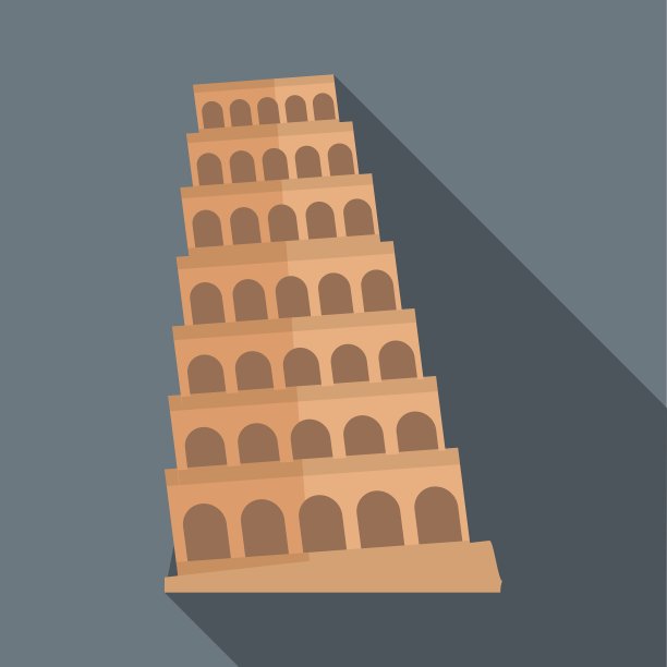 比萨斜塔图标平坦风格图片下载