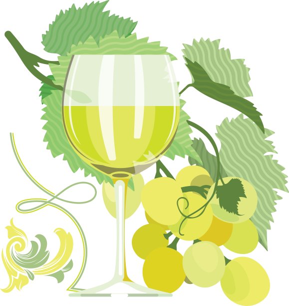 一杯白葡萄酒葡萄的叶子图片下载
