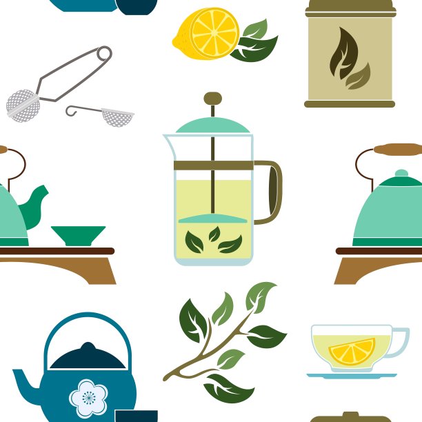 无缝图案配茶道及配件图片下载