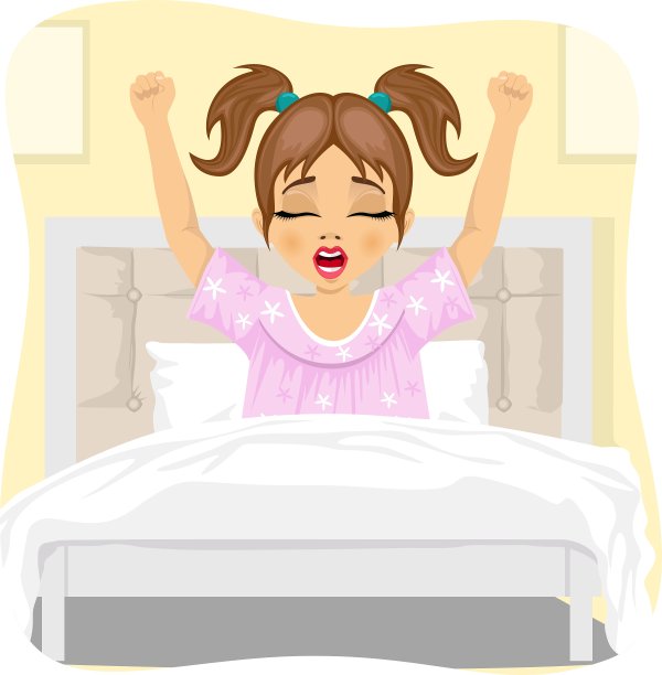 小女孩醒来时伸懒腰打哈欠图片下载