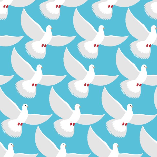白鸽无缝图案鸽子飞成蓝色图片下载