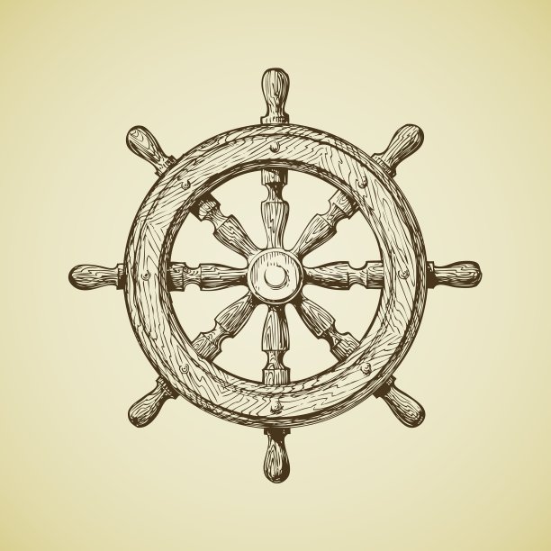 手绘古董船在古老的车轮图片下载