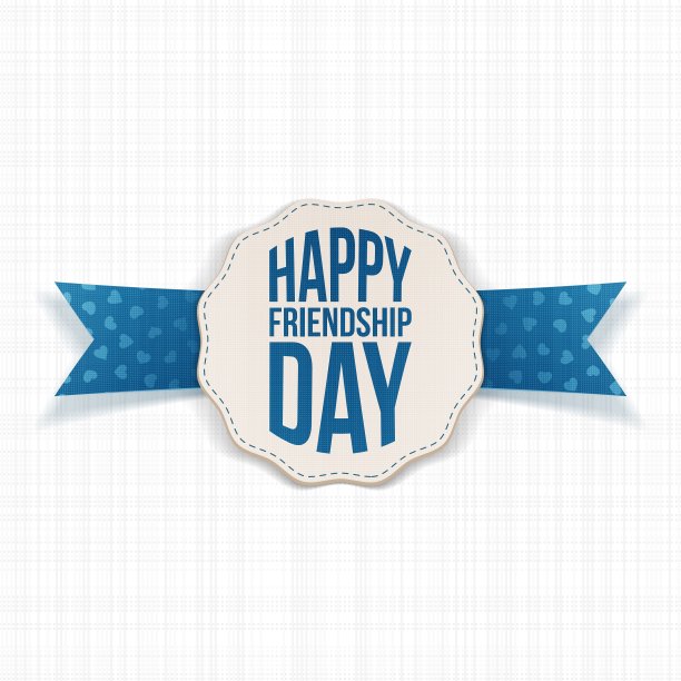 快乐友谊日标签与蓝色丝带图片下载
