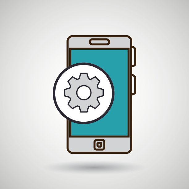 智能手机蓝色和齿轮孤立图标设计图片下载