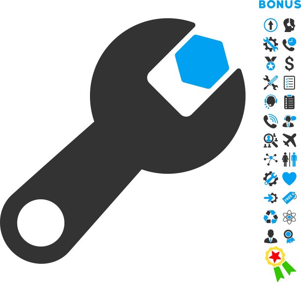 扳手平面图标与奖金图片下载