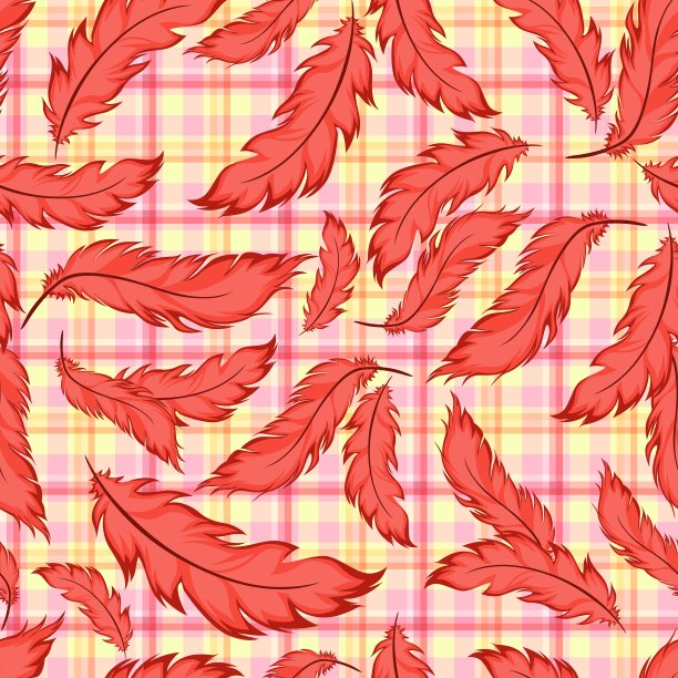 无缝图案与羽毛在格子图片下载