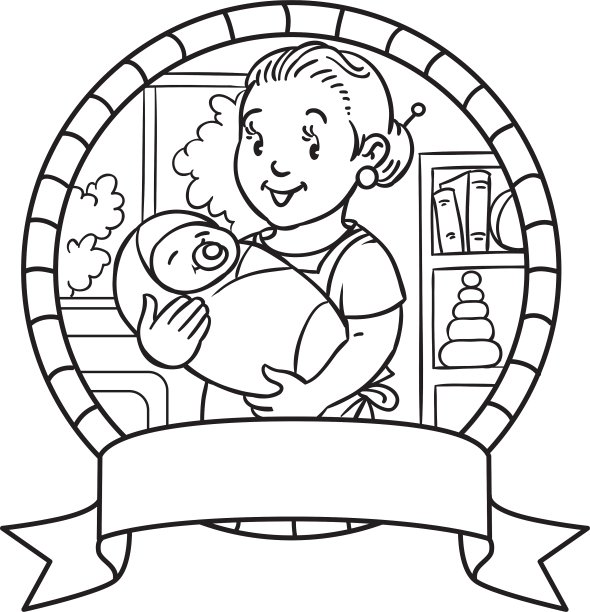 有婴儿纹章的有趣妈妈或保姆图片下载