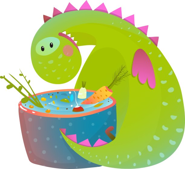 小朋友吃素小龙吃菜做饭有趣图片下载