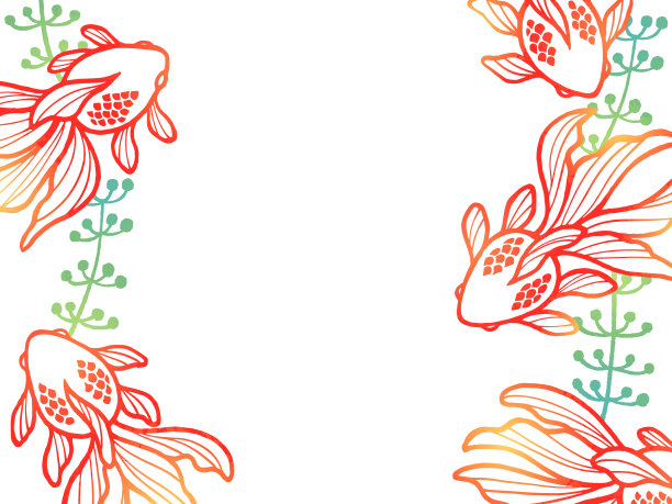 垂直框架与金鱼和水生植物的剪纸风格图片下载