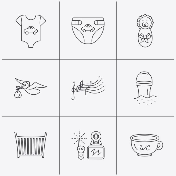 尿布、新生儿和衣服的图标图片下载