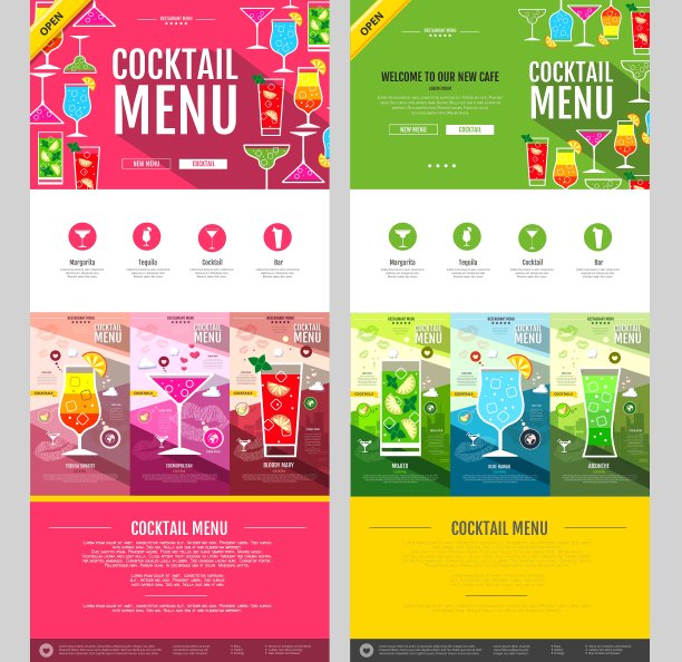 平面风格的鸡尾酒菜单概念网站设计图片下载