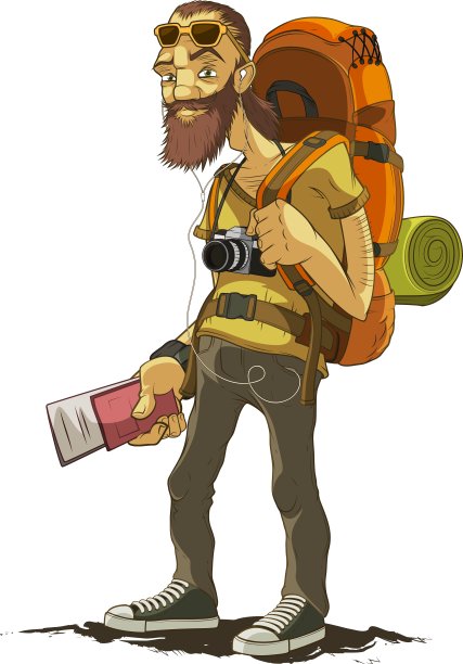 留着胡子，背着大背包的旅行者图片下载