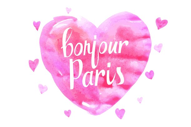 你好，巴黎，水彩心形卡片图片下载