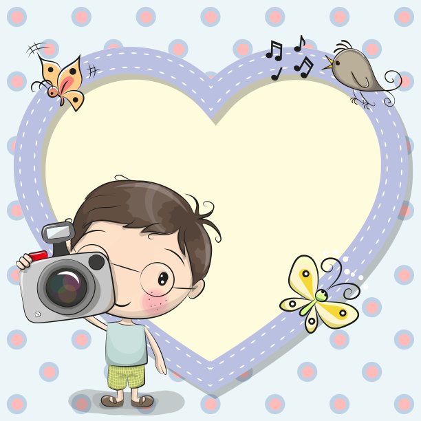 可爱的卡通男孩与一个相机图片下载