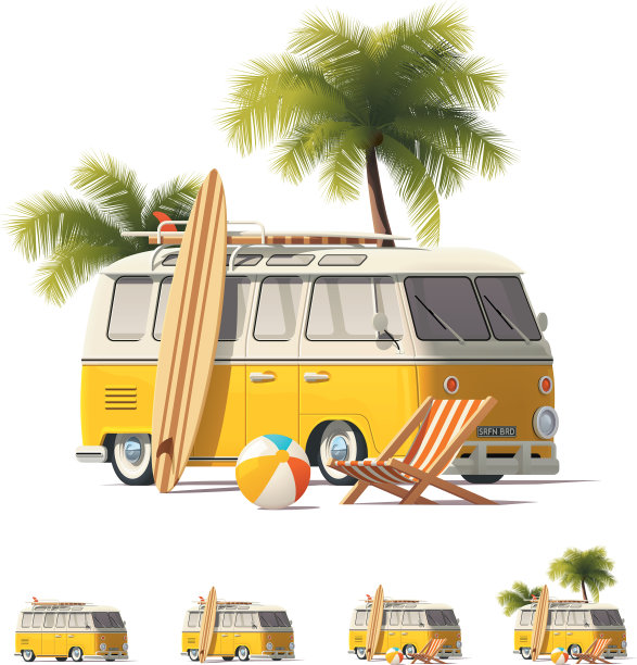 现实复古嬉皮货车图标集图片下载