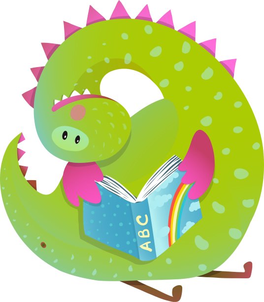 宝宝龙阅读书籍学习可爱的卡通图片下载