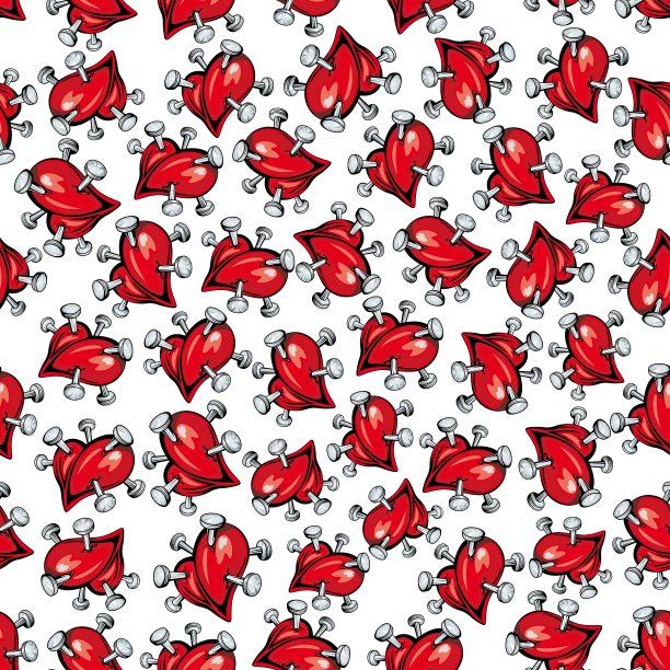 破碎的心用铁钉做成无缝图案图片下载