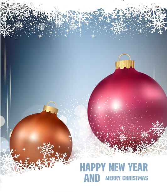 背景有两个圣诞球和雪花图片下载