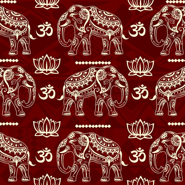 无缝图案装饰大象图片下载