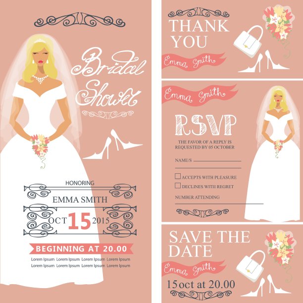 新娘送礼会、婚礼卡片、新娘装饰图片下载