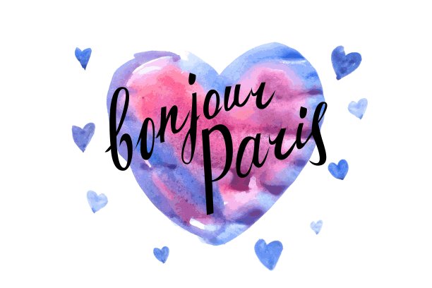 你好，巴黎，水彩心形卡片图片下载