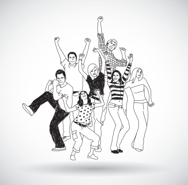 分组快乐的年轻人孤立黑人和白人图片下载