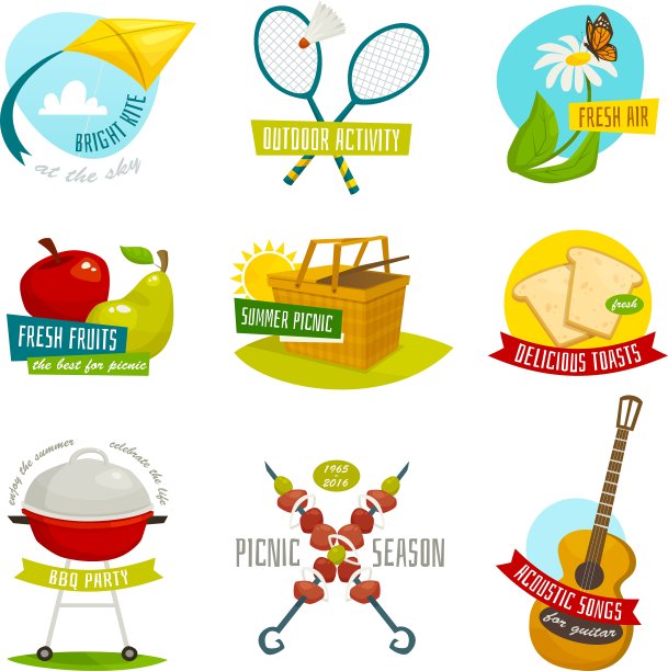 夏日野餐的对象设置户外假日活动图片下载