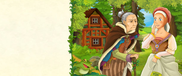 卡通场景与美丽的精灵女孩在自然插图图片下载